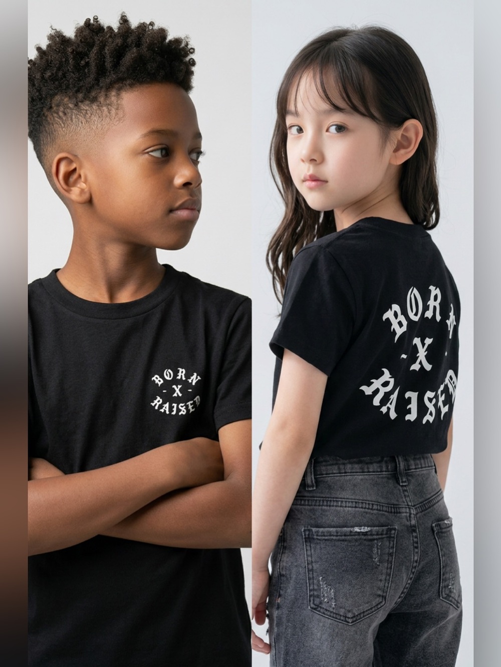 Born X Raised Rocker Youth Tee Black / White Size 8 - Streetwear T-Shirt